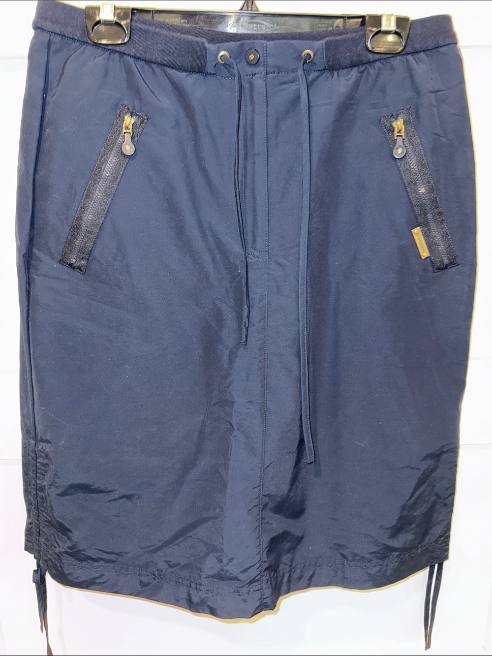Liz Claiborne Navy Drawstring Midi Skirt with Zip Pockets